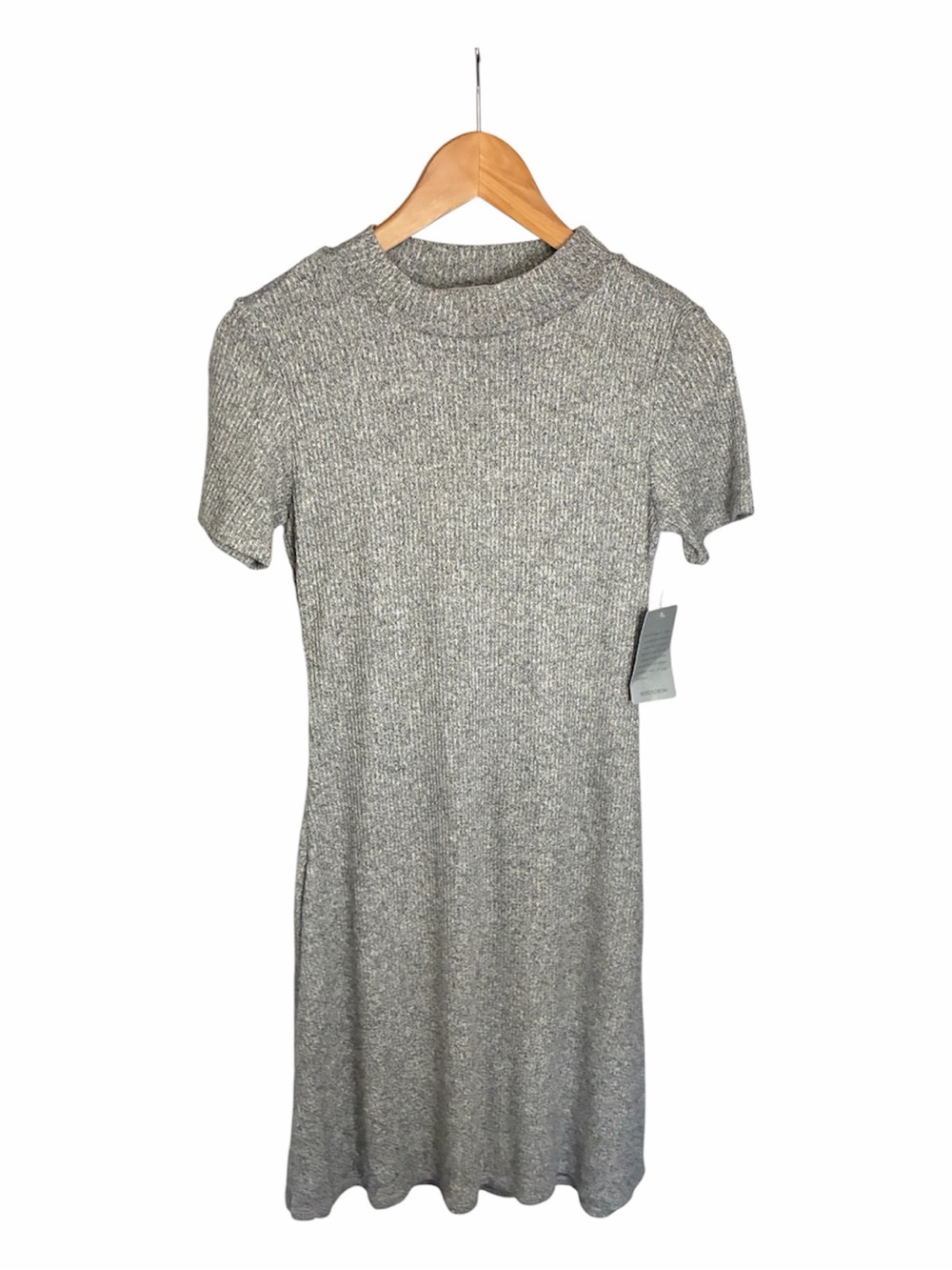 Velvet Torch Short Sleeve Mock-neck Fit and Flare Mini Dress Gray size M